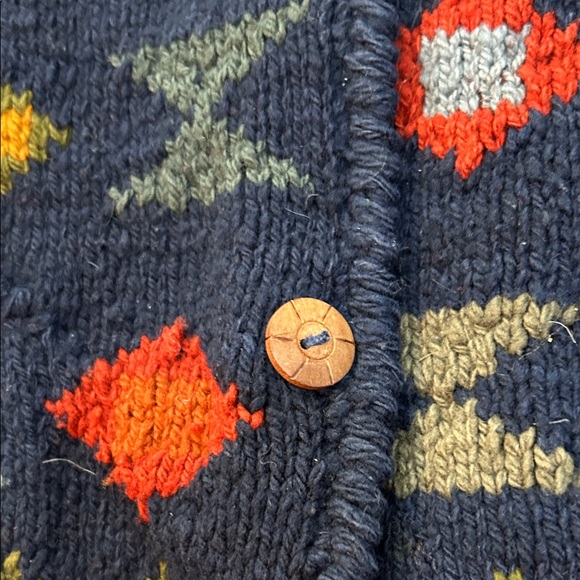 Gorgeous Colorful Geometric hand Knit wool Cardigan Nomadic Traders Bolivia - Picture 6 of 7